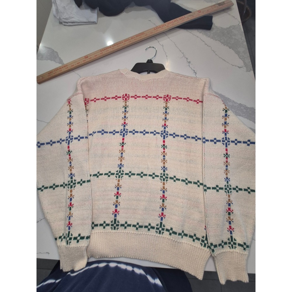 Vintage Melissa Burke Christmas Sweater Cream Cotton Embroidered Holiday Women M - Picture 8 of 8